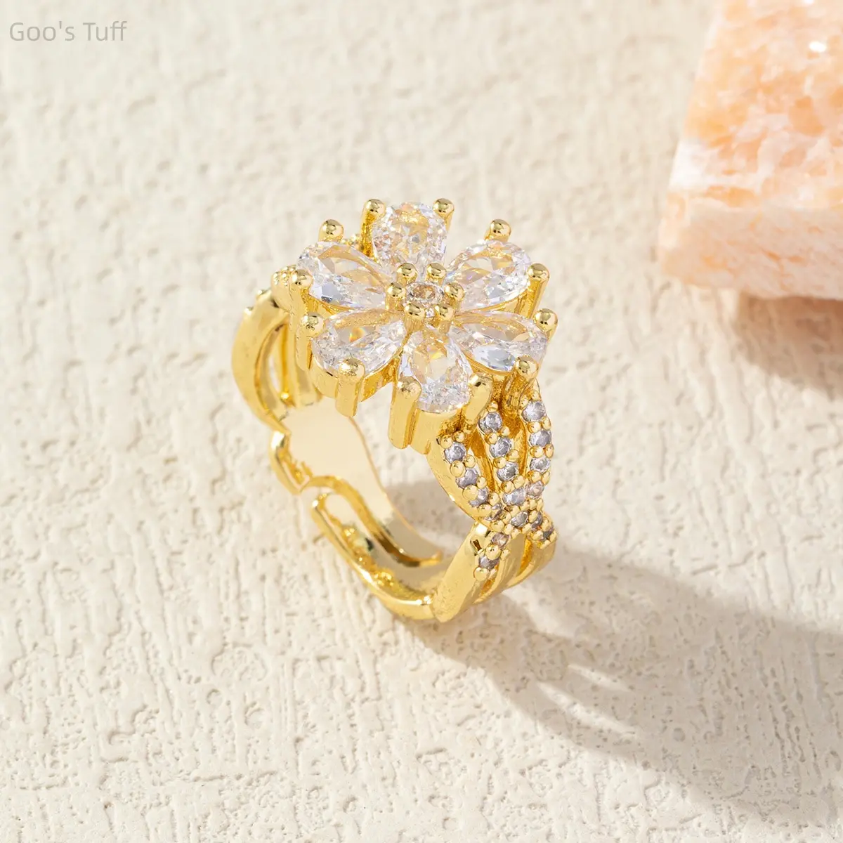 Women finger jewelry heart petal open band sweet fresh stylish carved ring flexible adjustable size delicate design for birthday casual gift