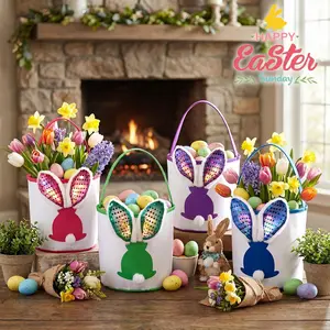 2026 Light Up Easter Bunny Ears Basket - 3 Light Modes Egg Hunt Candy Gift Bucket for Kids