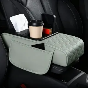 Car Center Console Armrest Pillow, Leather Car Armrest Cushion with Cup Holder & Phone Holder, Universal Armrest Storage Box Protector for Most Vehicles, Car Accessories