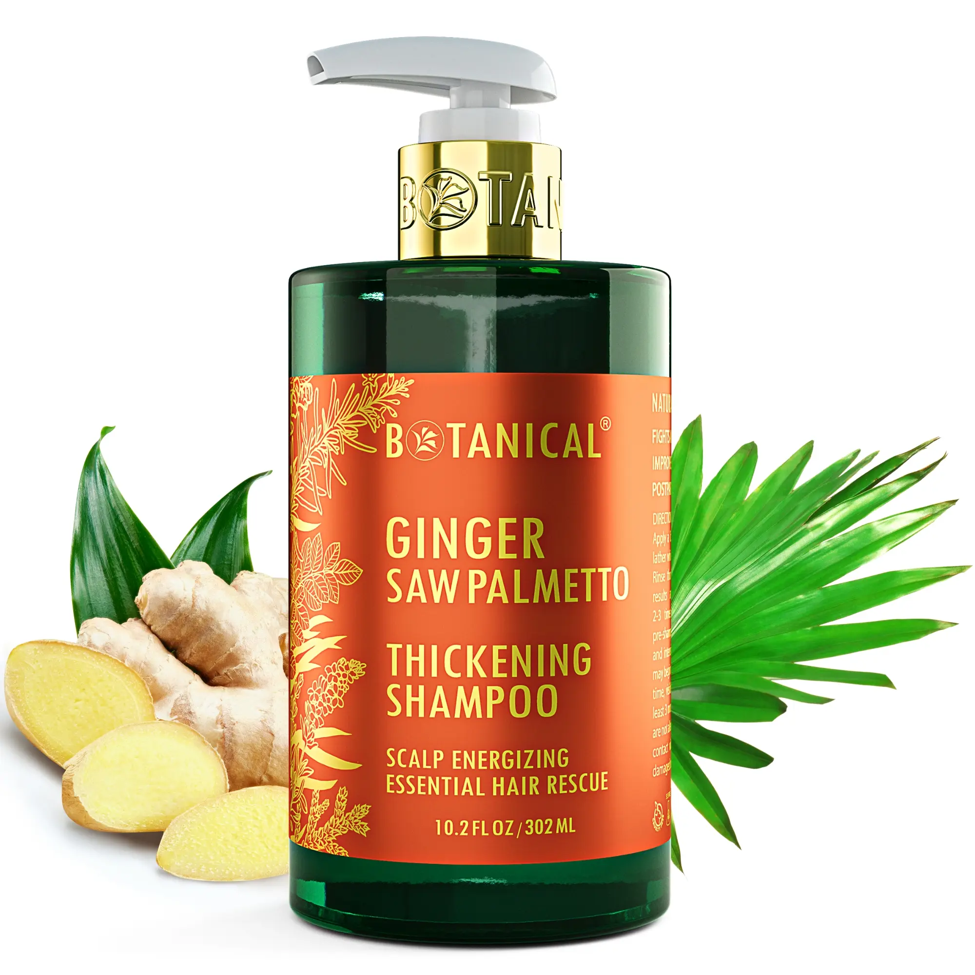 Botanical Hair Thickening Shampoo Scalp Energizing Ginger Shampoo for Natural Hair Thinning Prevention for Men and Women - 10.2 Fl Oz