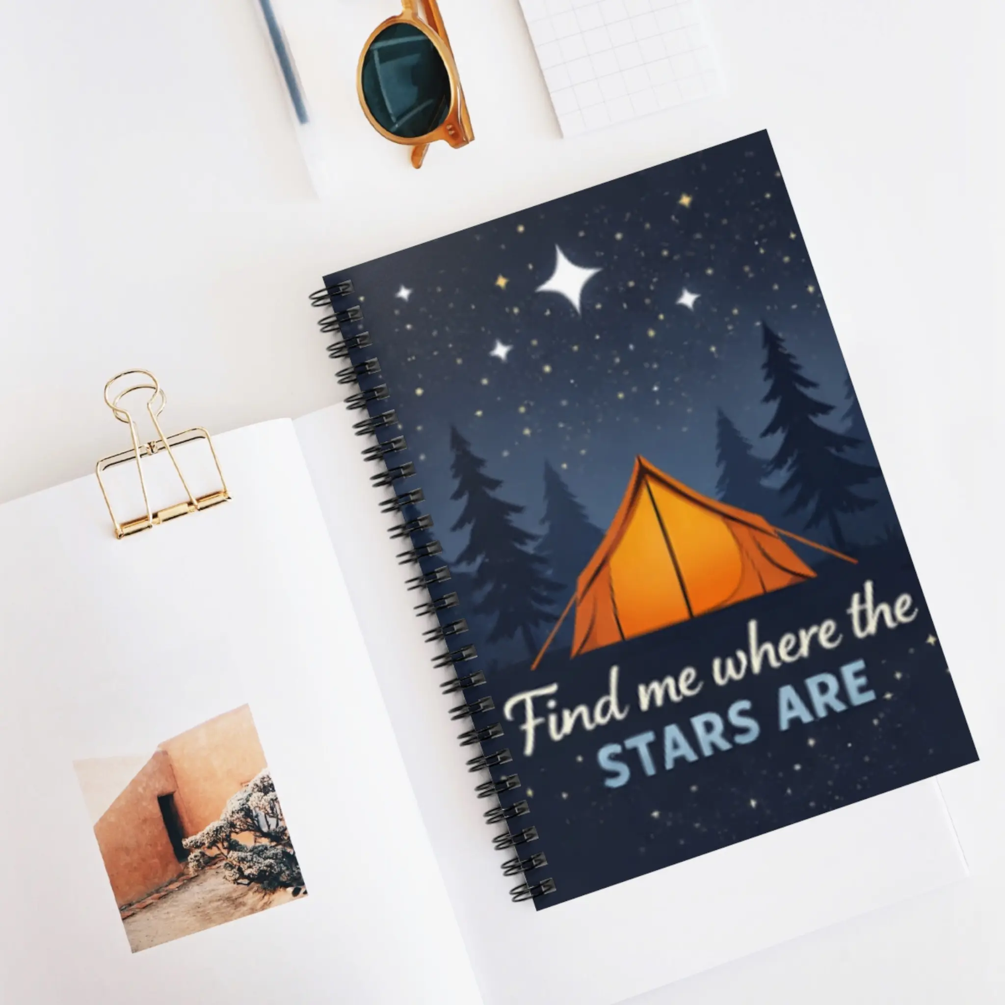 Camping Journal Spiral Notebook, Find Me Where the Stars Are, Stargazing Outdoor Gift for Nature Lover