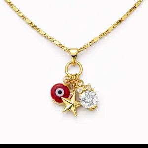 A34 Gold Charm Necklace with Evil Eye Star & CZ Plated Fashion Jewelry for Women