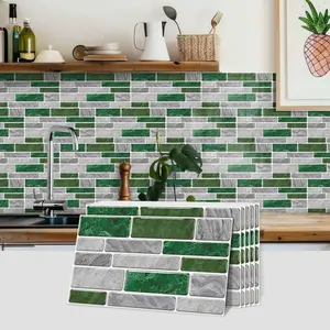 6/12/24/48 PCS Vintage FG Tile Stickers, Emerald Green Marble Splice, PVC Crystal Film, Peel & Stick Backsplash, Waterproof Oil-Proof DIY Self-Adhesive Wall Decor