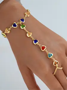 Women's Gold Vintage-Inspired Finger Chain Bracelet, Stackable Bracelets - Dainty Minimalist Design with Sparkling Artificial Glass Gems | Perfect Accessory for Daily Wear, Gatherings, Parties & Banquets | Ideal Birthday/Festival/Anniversary Gift for Her