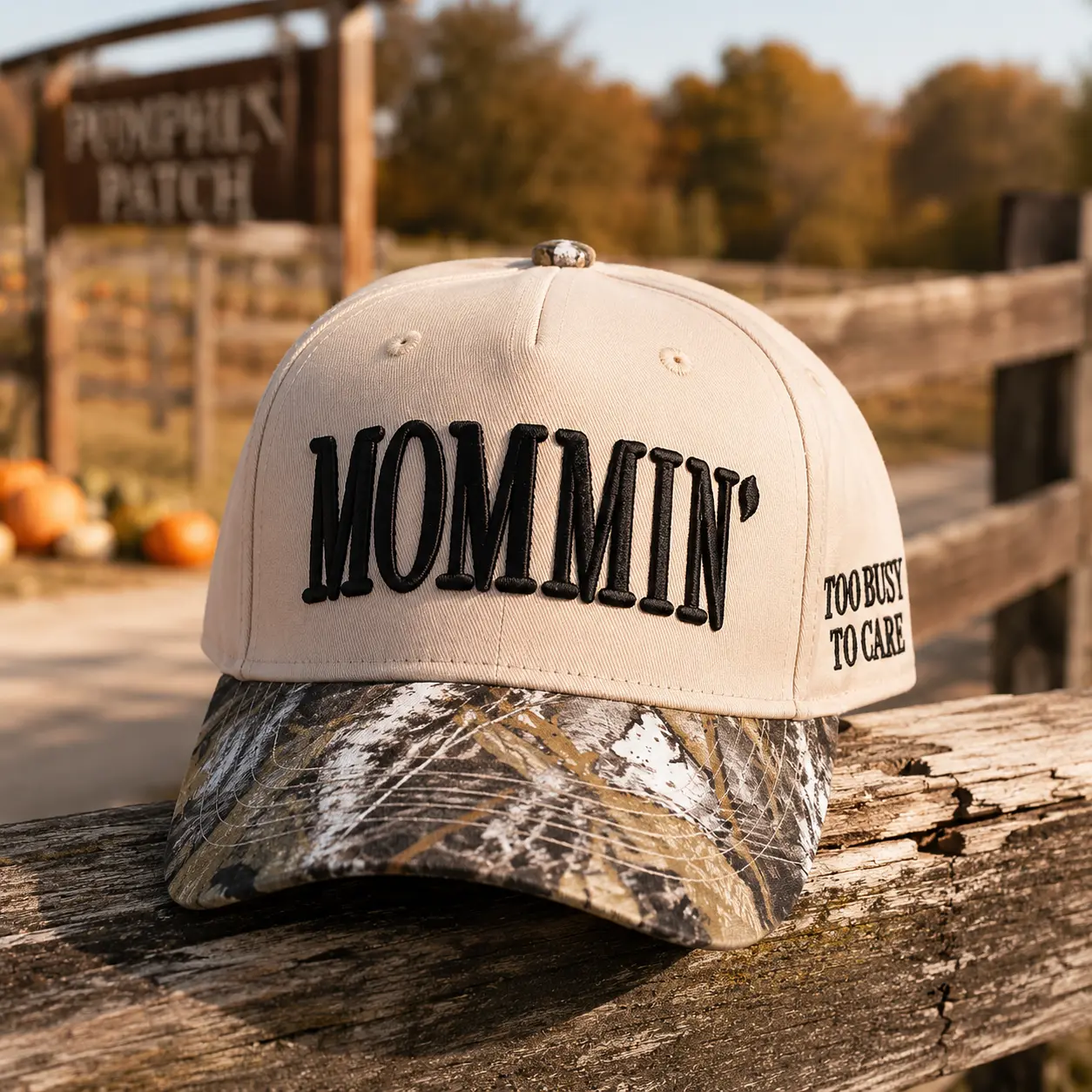 Mommin' Embroidered Baseball Cap for Women – Adjustable Mom Hat with Camo Brim, Vintage Country Western Outdoor Casual Cap, Funny Gift for Moms, Everyday Baseball Hat