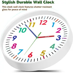 1 Piece Colored Numeral Round Plastic Frame Wall Clock, 8 Inch/ 12 Inch, Silent Movement Accurate Time, Lightweight Wear-resistant, Plastic Dust Cover, Ideal Christmas Gift for Living Room Bedroom Office Home Decor