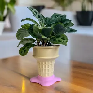 5” Ice Cream Cone Planter - 3D Printed Design with Drip Tray, Ideal for Indoor Plants - Small Size