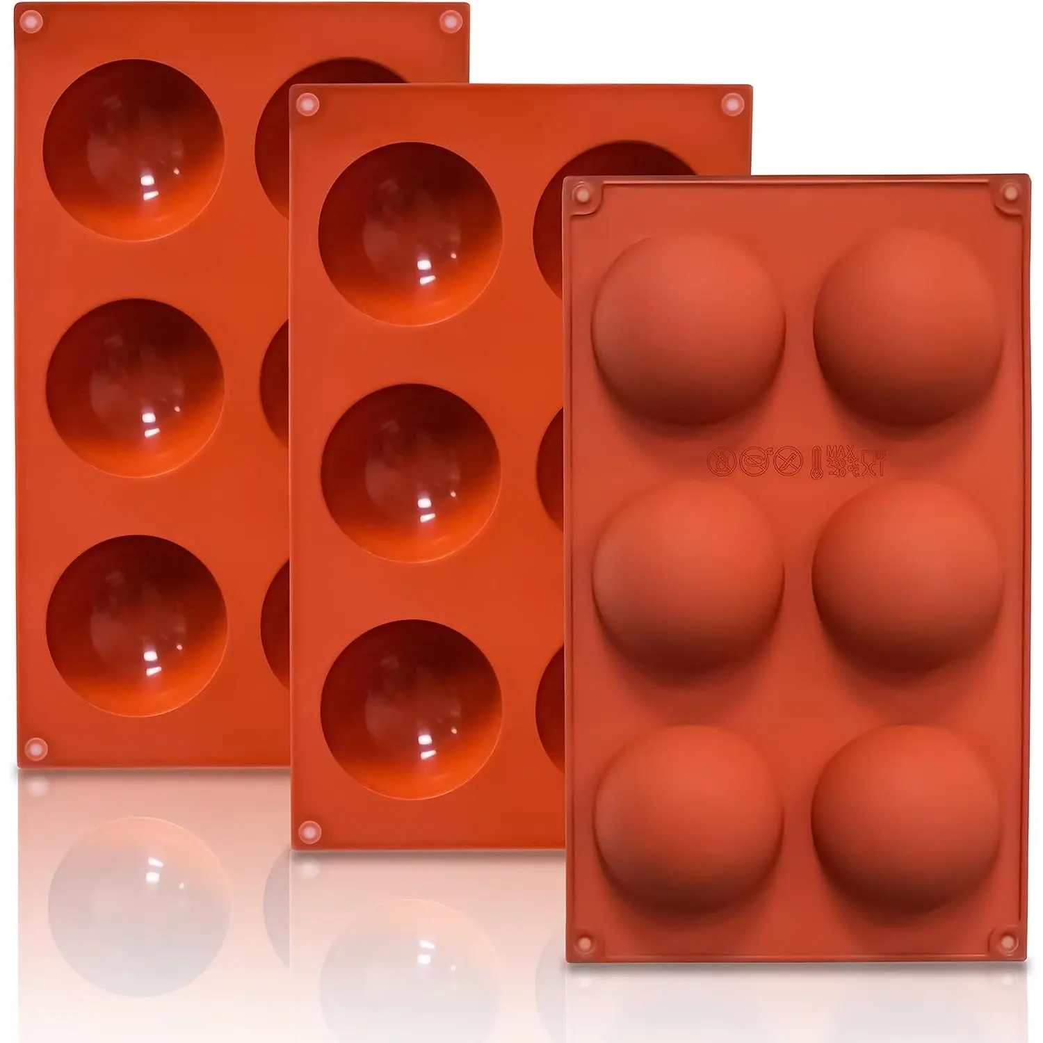 3-Pack Large 6-Cavity Hemispherical Silicone Mold, Non-Stick Baking Mold, Used for Making Standard Size Hot Chocolate Bombs, Cakes, Jellies, Dome Mousse