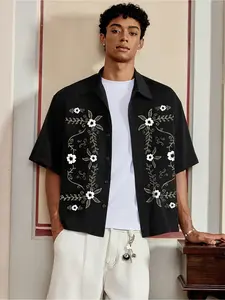 Men's Floral Fashion Shirt, Summer Vacation High Street Vintage Style, Casual Trendy Outdoor Wear, Fitted Woven Fabric