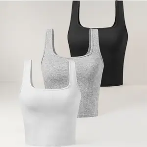 Sports Crop Tank Tops for Women Cropped Workout Tops Racerback Running Yoga Tanks Cotton Sleeveless Gym Shirts 3 Pack