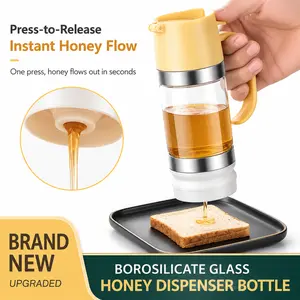 COZYVERSE must haves shop glass Honey Syrup Dispenser Trigger Elegant  Glass Honey Dispenser Pot No Drip Honey Jar with Handle Syrup Dispenser for Coffee or Tea Maintains Freshness