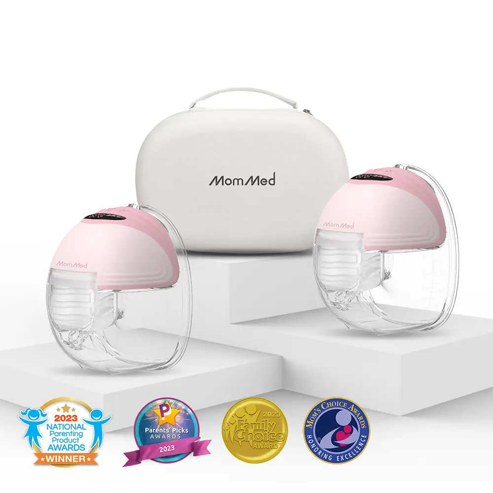 MomMed Wearable Breast Pump S21 With Carry Case,Travel Electirc Breast Pump Kit, Strong Suction And Leak-Proof Design For More Milk, Hands-Free Double Portable Electric Breast Pump with 9 Levels - 24mm Shield
