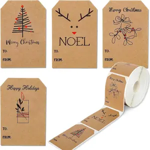120 Sheets Christmas Self-Adhesive Paper Labels, Personalized Labels, 4 Styles Festive Tree Reindeer Gift Tags, Perfect for Holiday Decorations & Gifts