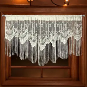 1 count 56 x 23 Inch Lace Scalloped Valance for Window 1.5 Inch Rod Pocket Victorian Window  Swag Valance  Floral Lace Curtain for Living Room Bedroom (56 x 23 Inches,Elegant)
