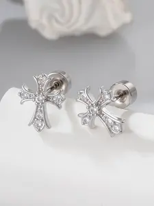 WANGXIY Cross Zircon Stud Earrings for Men and Women Hypoallergenic 1 Pair Titanium Earrings