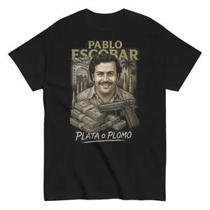 Pablo Escobar Plata O Plomo T-Shirt – Narcos Inspired Mexico Streetwear Tee, El Patron Medellin Cartel Graphic Shirt, Latin Vintage Gangster Style for Men