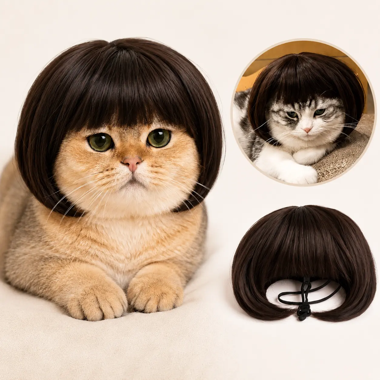 Pet Wig - Cute DIY Cut Cosplay Accessory for Dogs & Kitty-  Halloween Costume, Cosplay,Party Costume,25cm Head Circumference Fit, Outdoor Hair Decoration