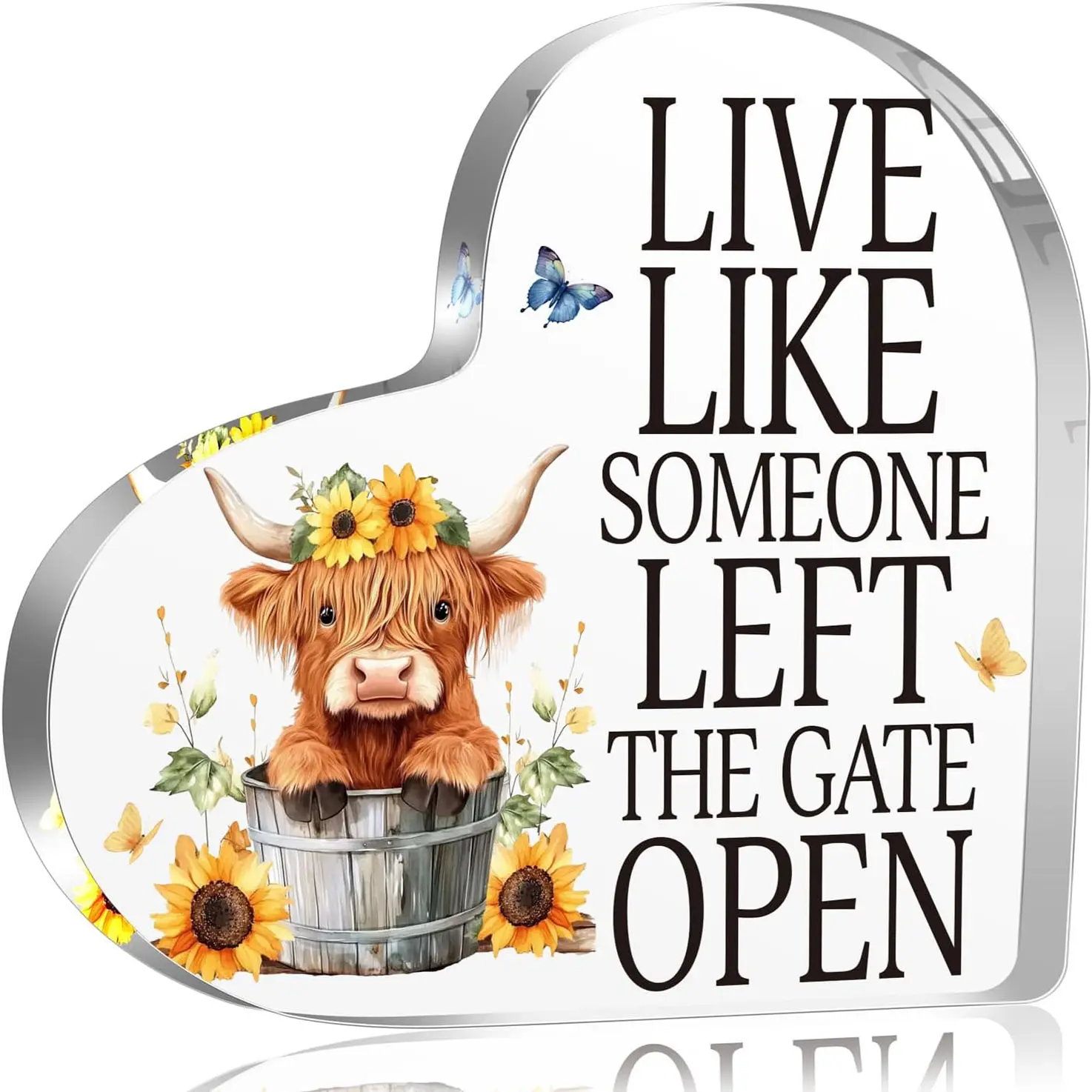 Inspirational Highland Cow Gifts for Women, Live Like Someone Left The Gate Open Acrylic Wall Decor Plaque Sign Cow Decorations for Home Farm Bathroom Bedroom Decor, Motivational Decor Sign Gifts for Friends Coworker