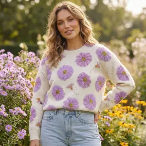 Purple Floral Crystal Sweater