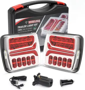 Wireless Trailer Lights Kit Rechargeable Magnetic LED Towing Light for Trucks Portable Waterproof Tow Tail Light with 4 Modes Running Brake Turn Signal License Plate for Rear End Safety 2pcs