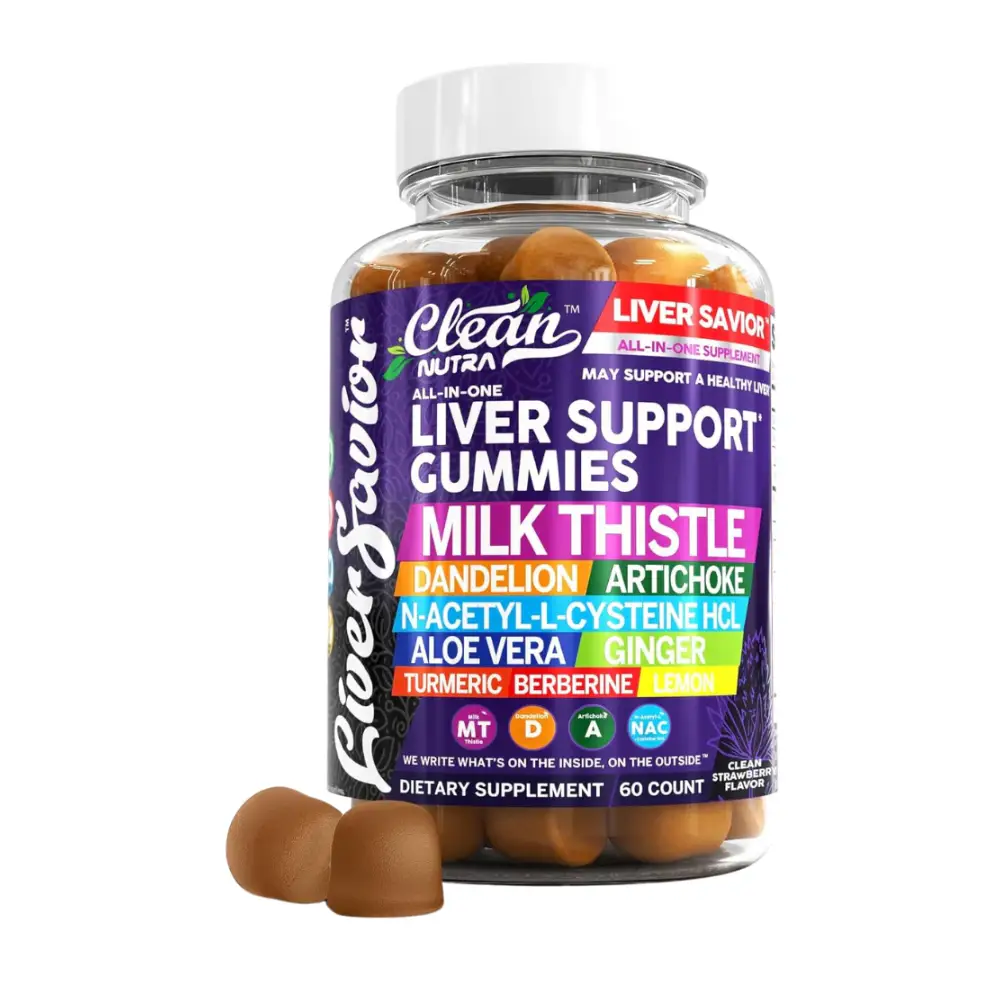 Liver Cleanse Detox Support Gummies | Milk Thistle Gummy Vitamins with Dandelion, Artichoke, Aloe Vera, Ginger, Berberine, Lemon, N-Acetyl-L-Cysteine