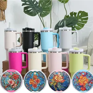 DIY Diamond Arts Colorful Painting Cup Lid, 4pcs/set Flower Pattern DIY Diamond Arts Colorful Painting Cup Lids, Handicrafts Supplies