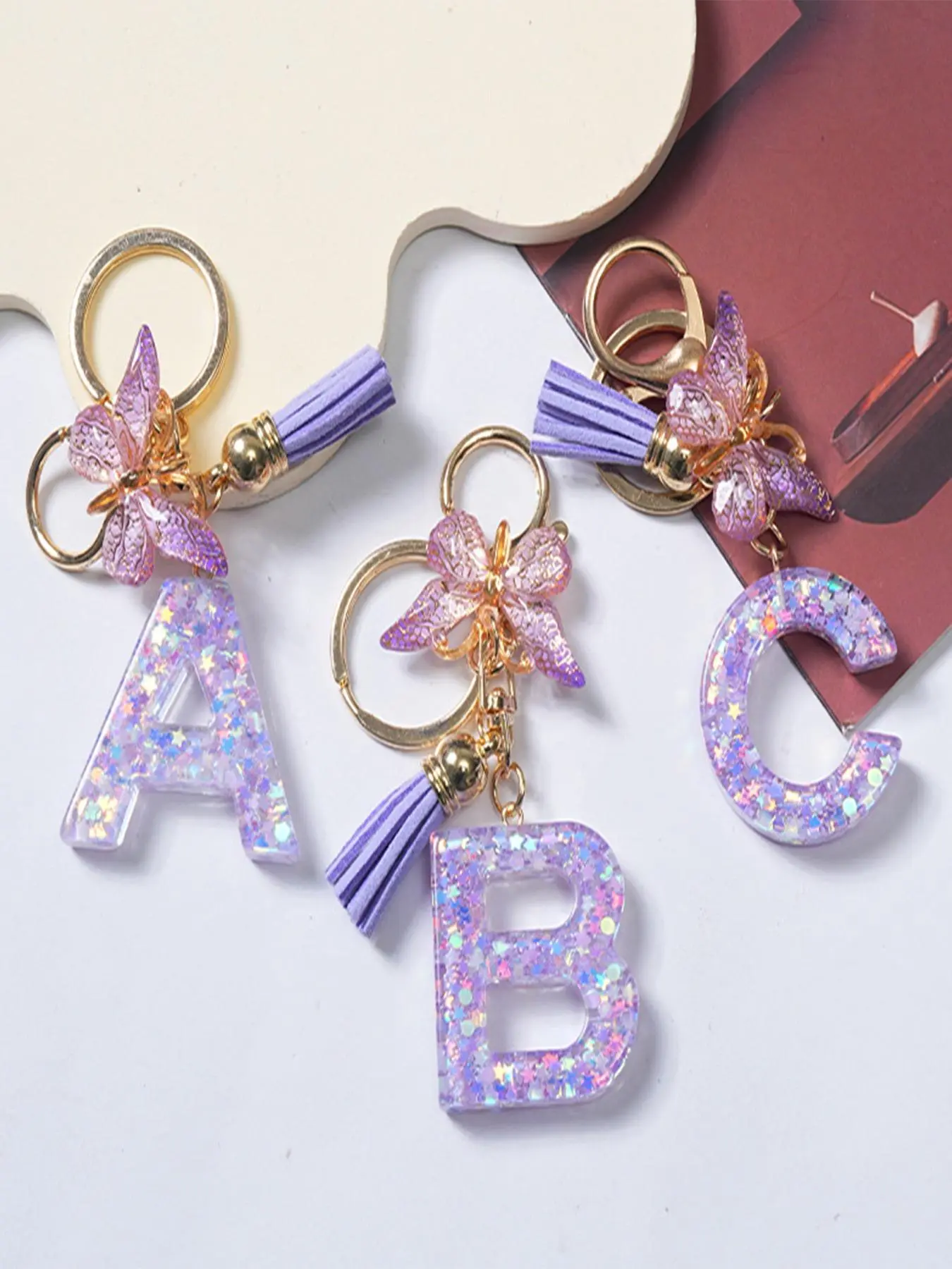 Cute Butterfly & Letter Design Keychain, Fashionable Tassel Decorated Keychain for Women & Girls, Perfect Gift for Women, Daily Uses, Personalized Initials, Trendy Cute Keychain, Stylish Keychain, Stylish Keyring, Keychains Cute