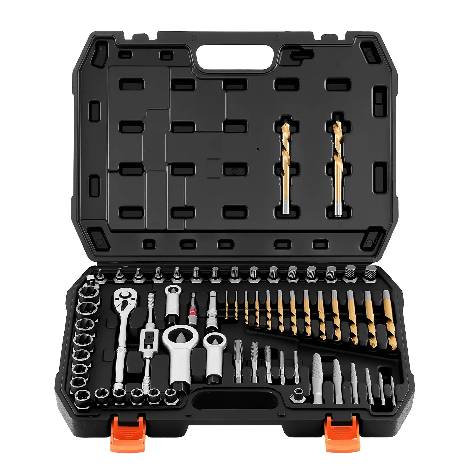 VEVOR Screw Extractor Set, 63 Pieces, with Nut and Bolt Extractors, Nut Splitters, Taps, Drill Bits, Wrenches, Adapters, and Solid Storage Case, for Removing Rounded, Broken, or Stripped Fasteners, 16.54 X 12.01 X 2.56 In, Built For Repea, Broken Bolts, L