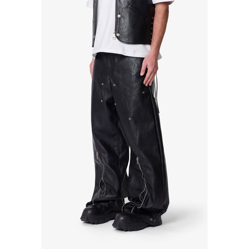 mnml Leather Rave Zip Pants - Black