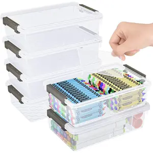 6 Pack Extra Large Pencil Box with Removable Divider Thickened Stackable Clear Plastic Storage Containers for Pencil Crayon Marker Craft School Supplies (Grey)