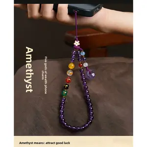 Positive Energy Amethyst Phone Pendant| Multi-colored gemstone mosaic| Lucky Guardian, Mobile Phone Accessories