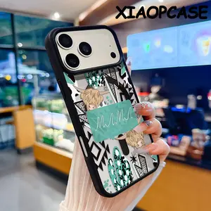 Magnetic Phone Case Compatible with iPhone 17 Pro Max Air 16 15 14  13 12 11 Plus,Western geometric patterns and highland cattle MAMA Pattern Clear Acrylic Hard Back Soft TPU Edge Non-Yellowing Protective Cover