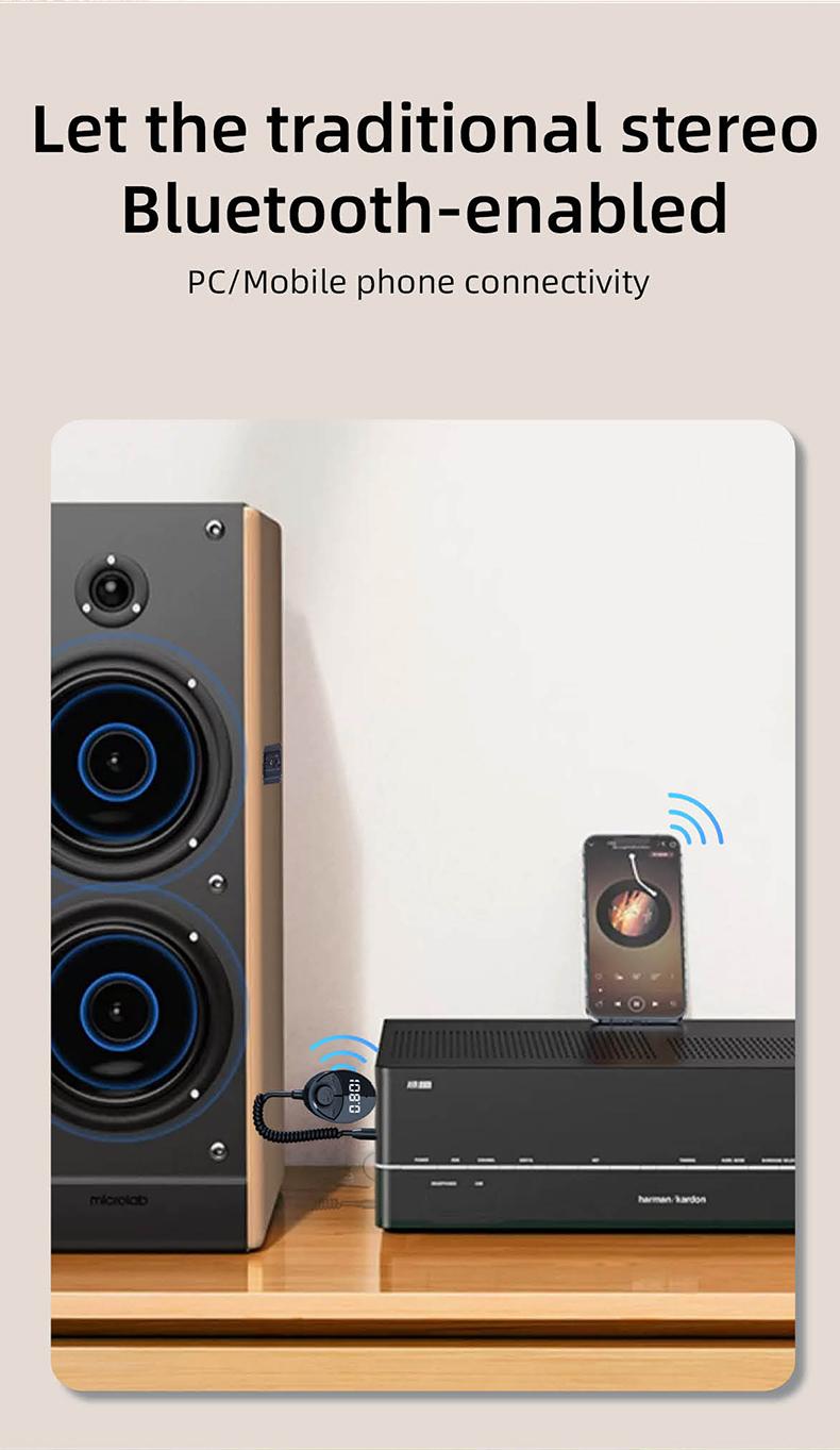 Aux to Bluetooth 5.3 Adapter,USB-3.5mm Aux Audio Adapter Receiver with Built-in Mic for Hands-Free Calls,Plug and Play Bluetooth Receiver,Compatible with Car Speaker and Home Audio