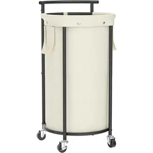 110L Laundry Hamper with Wheels,Rolling Laundry Basket with Removable Bag,Round Iron Laundry Cart with Steel Frame and Handle,Dirty Clothes Hamper Organizer for Dorm,Laundry Room(Beige)
