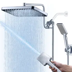 13 Inch Shower Head With Handheld Spray Combo, High Pressure Waterfall Shower Head Rain Shower Head With Handheld Tandem Shower Head With 12 Inch Extension Arm, Brass Shower Diverter (Polished Chrome)