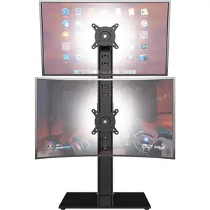 Dual Monitor Stand Vertical Stack Free-Standing Monitor Riser Fits Two 13 to 34 Inch Screens with Swivel, Tilt, Height Adjustable, Holds Up to 44Lbs