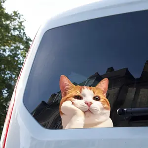 1PC Cute Orange Cat Visitation Sticker - Durable PVC Fantasy Sticker for Cars, Trucks, Motorcycles, Laptops | Easy To Paste and Remove | Ideal for Window or Bumper Decoration, Cat Car, Truck Decal
