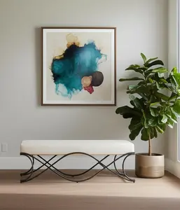 HomeRoots 606735 55 in. Cream & Nickel Fabric & Metal Upholstered Bench, Contemporary Wall Art, Metal Legs, Entryway Decor Ideas