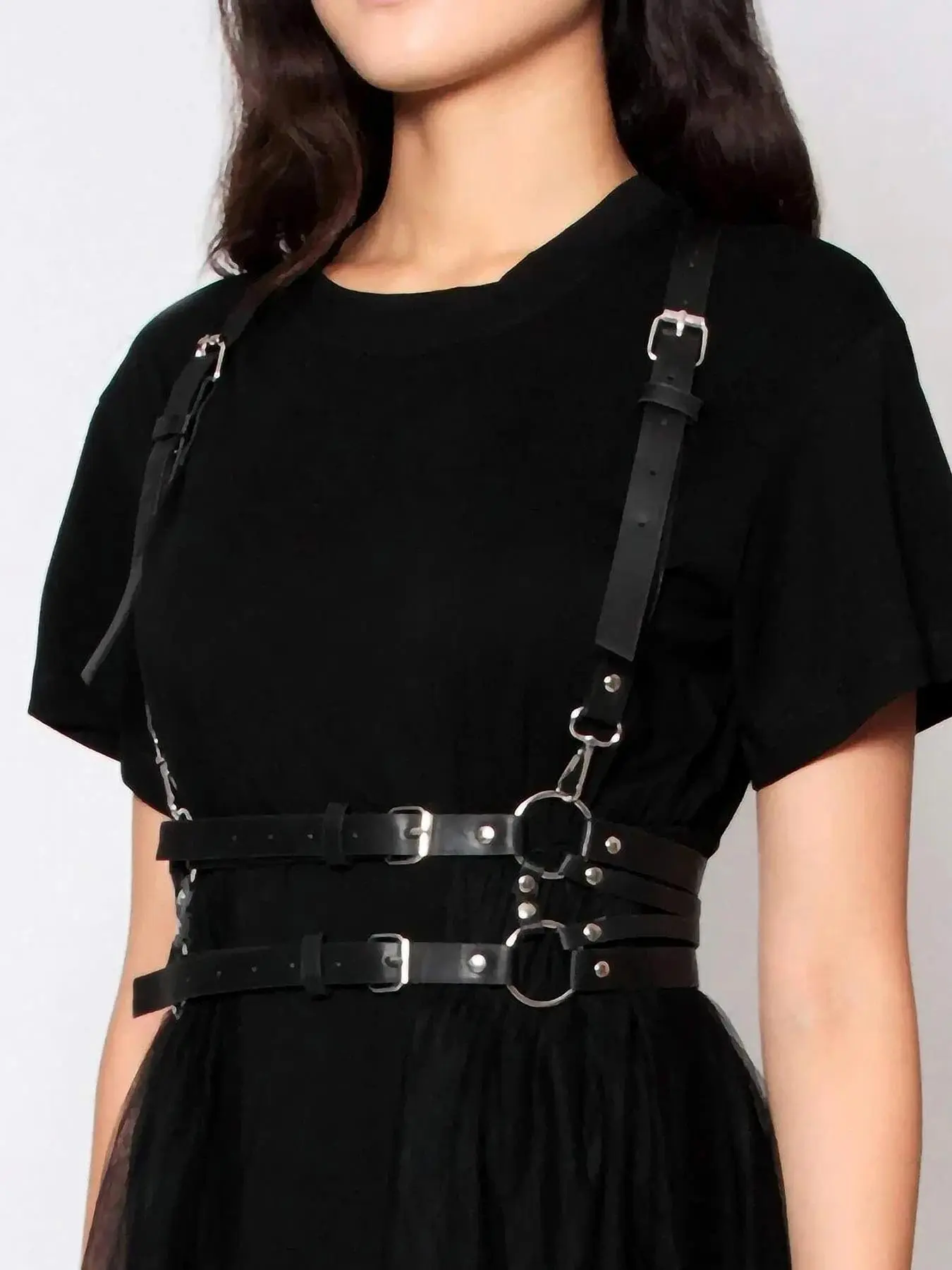 Women's Punk Style PU Leather Harness Belt, Fashionable Double Strap Belt for Party, Daily Clothing Decor, Trendy All-match & Exquisite Belt for Birthday Gift