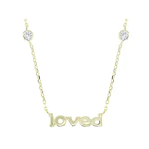 JTV White Cubic Zirconia 18k Yellow Gold Over Sterling Silver Loved Necklace 0.20ctw