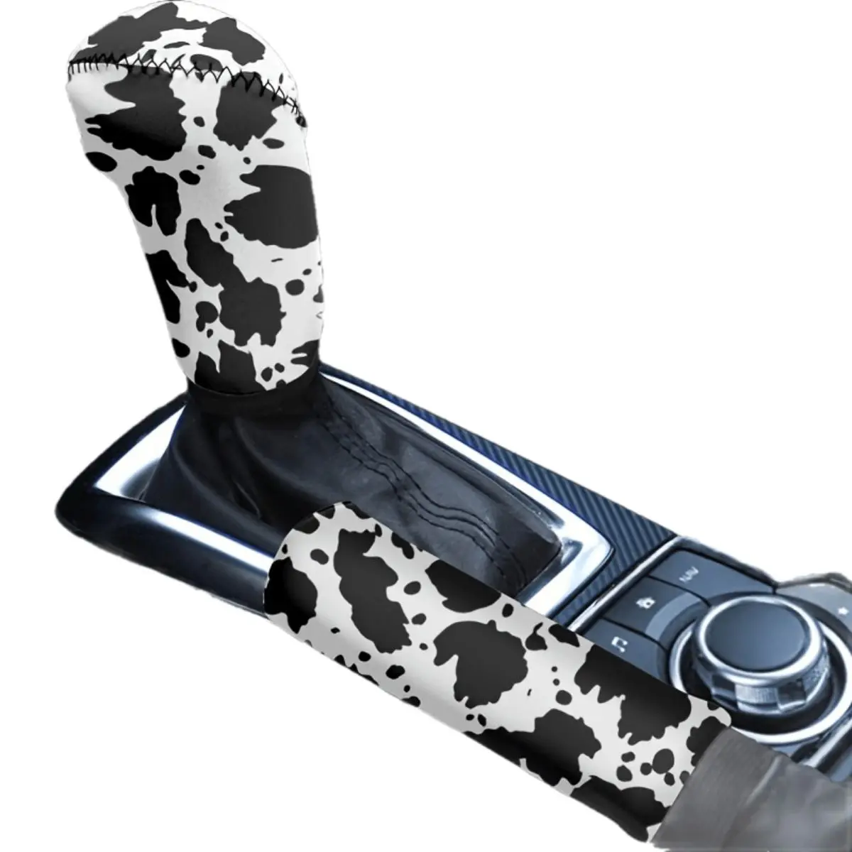 2pcs/set Cow Pattern Car Interior Protective Cover - Breathable No-Slip Gear Shift Knob Cover & Handbrake Cover Sleeve - For Women & Girls - Fit Most Cars - Perfect Gift for Car Enthusiasts