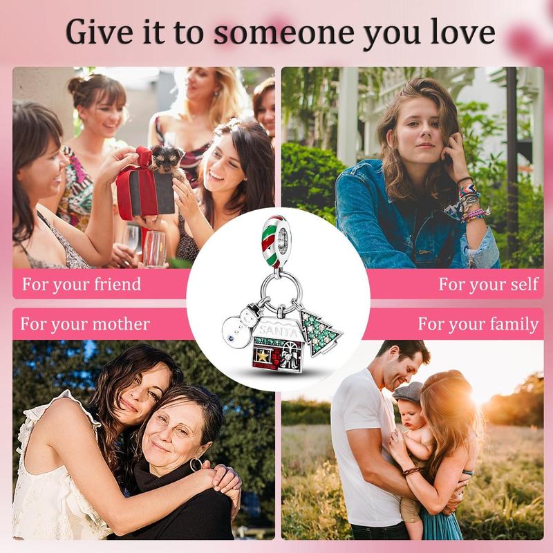 MULA 925 Silver Plated Snowman and Christmas Tree Pendant | Festive Enamel and Sparkling Zirconia | Holiday Jewelry for Women and Girls | Fits Pandora Bracelets and Necklaces | Perfect Christmas Gift