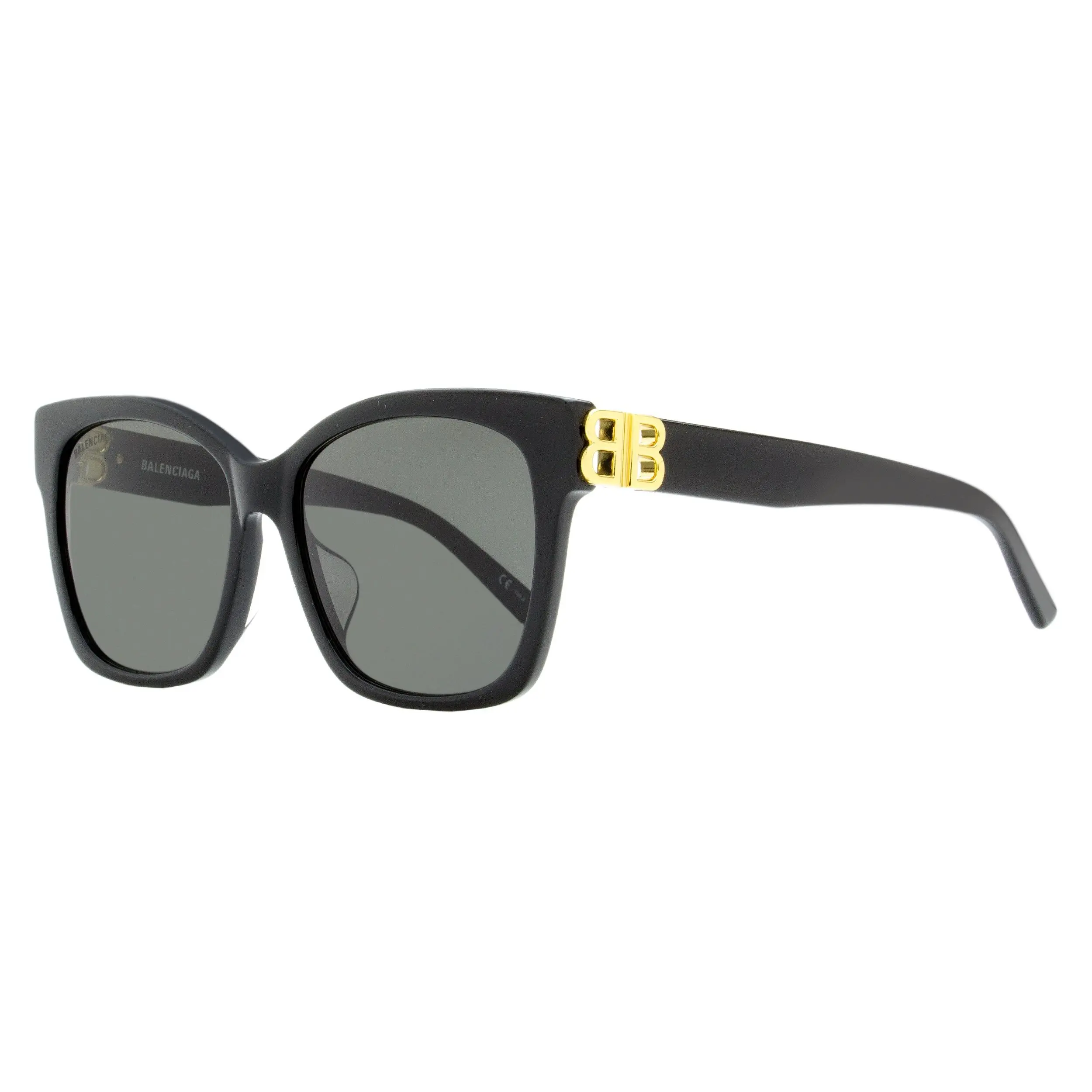 Balenciaga Women's Square Sunglasses - BB0102SA 001, Black/Gold, 57mm, Bold Statement Frame Glasses, UV Protection, Alternative Fit, Bb Logo, Female, Integrated Hinges, Luxury Sunglasses, Women's Fashion, Wide Saddle Bridge