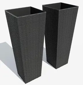 23/32'' Tall Planters Set of 2, Indoor/Outdoor Plant Pots with Drainage Holes, Outdoor Planter with Tray, Modern Flower Pots for Front Porch, Patio, Backyard, Garden