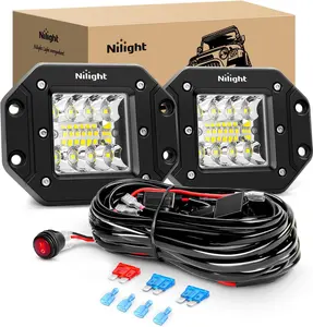 Nilight 2PCS 42W Flush Mount LED Pods Spot Flood Combo Beam Driving Light Backup Light Reverse Light Grill Mount Light with Wiring Harness Kit -2 Leads Underglow Car