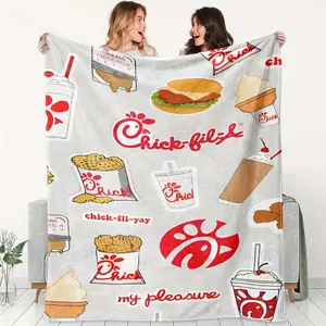 Chick-Fil-A Theme Ultra-Soft Flannel Blanket, Soft Cozy Blanket, Iconic Food Design, All-Season Use, Home Office Travel Essential, Perfect Gift for Fans, Gift Worthy