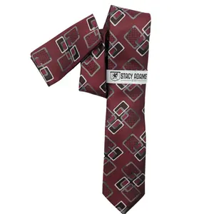 Modulus Collection: Stacy Adams Burgundy Overlapping Geometric Tie and Pocket Square Set