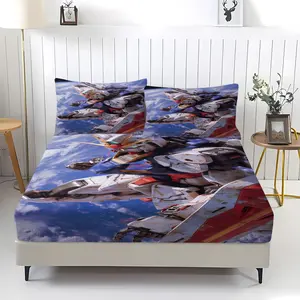 3-Piece Mobile Suit Gundam Pattern Fitted Sheet Set, Soft And Durable Bedding Set Includes 1 Piece Flat Sheet And 2 Pieces Pillowcases, Daily Holiday Birthday Gift Bedroom Decorations For Kids And Adults