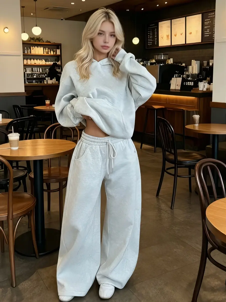 2026 New Sports & Leisure Outdoor Travel Preferred Fashion Autumn/Winter Sweatshirt + Long Pants Set with Hooded Loose Design, Elastic Waistband, Free Movement, Warm and Stylish, Machine Washable Women's Two-Piece Outfit