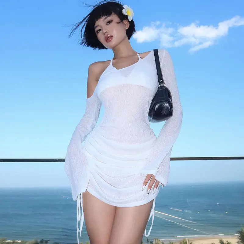 European and American Women's Clothing 2025 Spring and Summer New Sex Fashion Sexy Cutout See-through Diagonal Collar Seaside Beach Hip Bag Dress - TikTok Shop European and American Women's Clothing 2025 Spring and Summer New Sex Fashion Sexy Cutout See-through Diagonal Collar Seaside Beach Hip Bag Dress - TikTok Shop